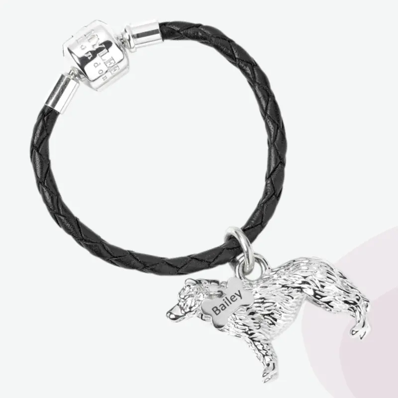 Border Collie Silver Keyring – Custom Engraving 1