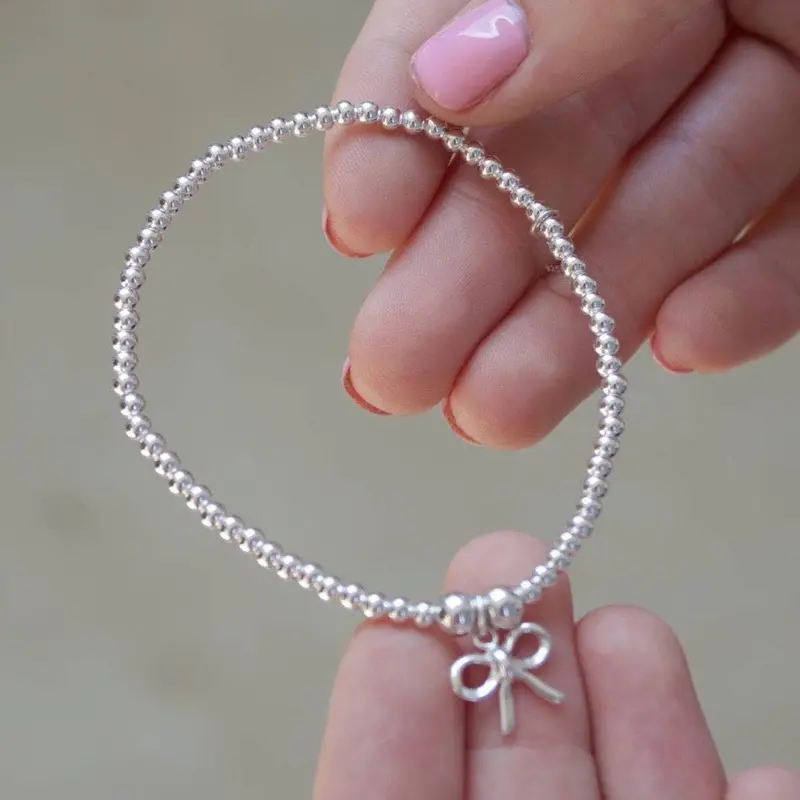 Bow Charm Silver Bead Bracelet 1
