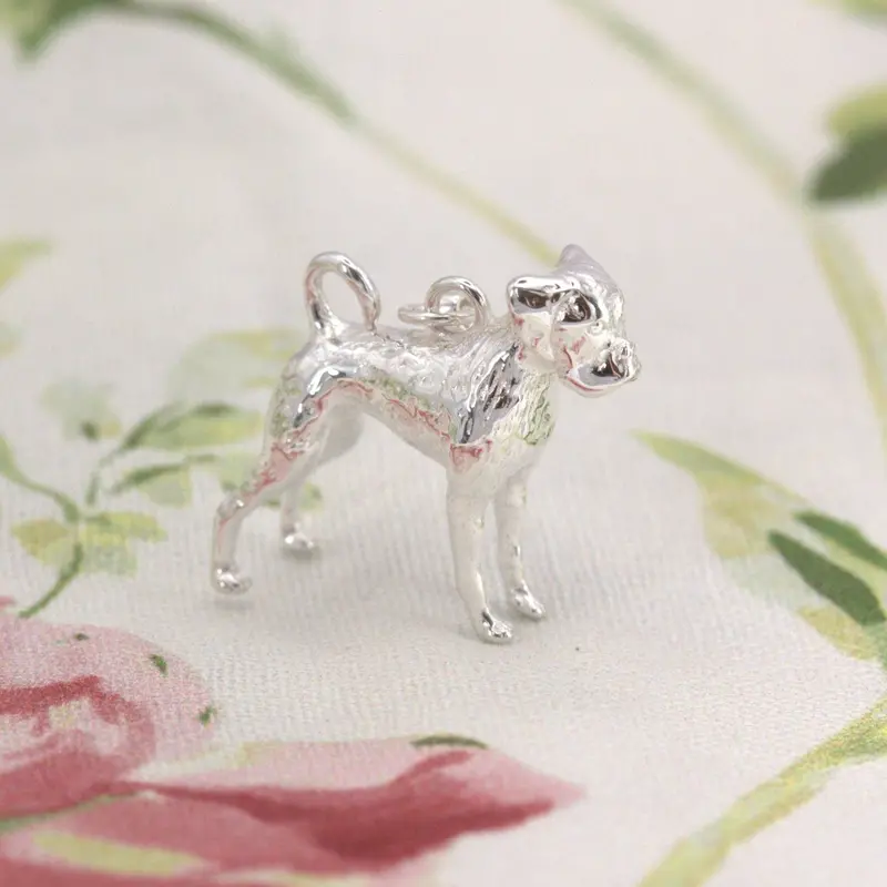 Boxer Silver Charm - Detailed Animal Accent For Bracelets Or Necklaces 1