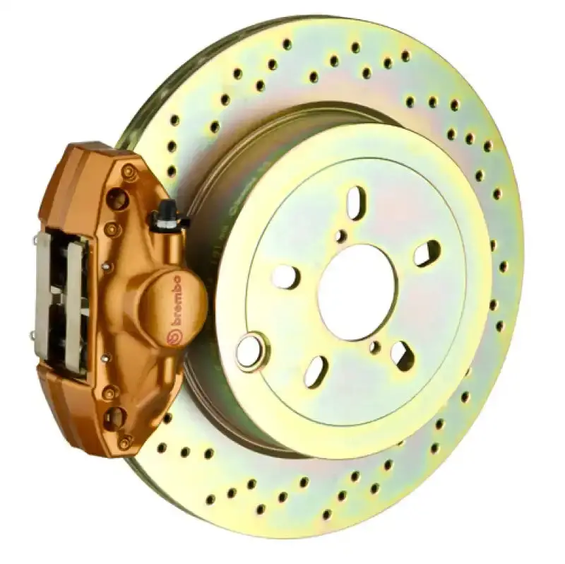 Brembo Gt Rear Brake Kit For Subaru Impreza & Wrx (Gd/Gg) – Drilled Two-Piece Rotors, Gold Finish 1
