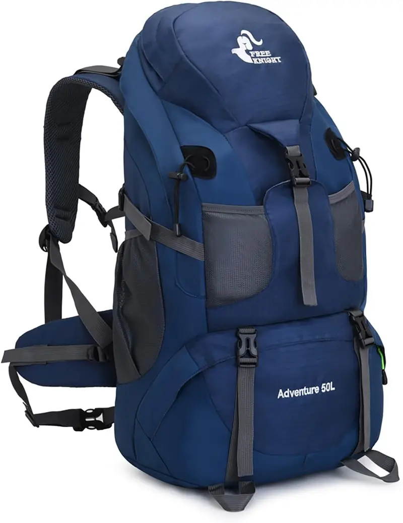 Bseash 50L All-Terrain Hiking Backpack: Water-Resistant Daypack With Shoe Compartment (Navy Blue) 1