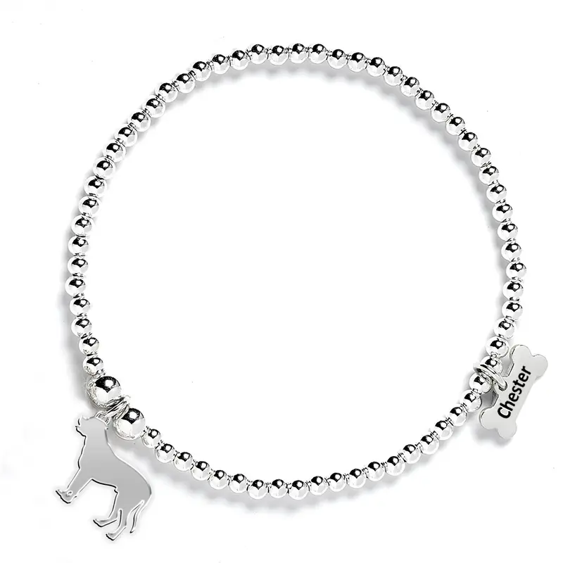 Bullmastiff Beaded Bracelet – Custom Silver Charm Band 1