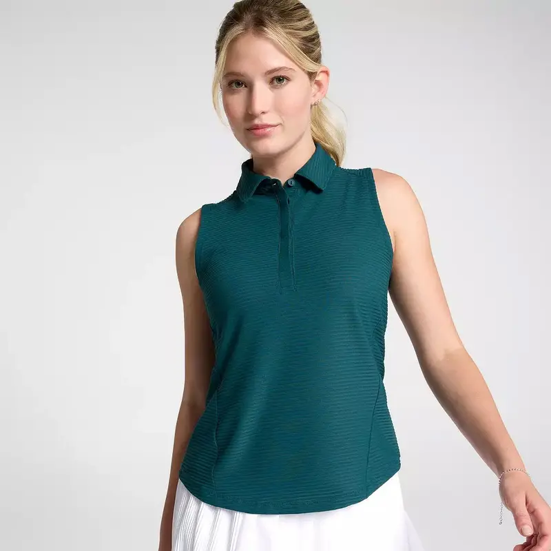 Calia Renew Sleeveless Golf Polo – Eco-Conscious Sea Green Design 1
