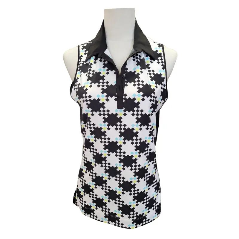 Callaway Women'S Black-And-White Geometric Print Sleeveless Golf Polo – Modern Fit, Size M 1