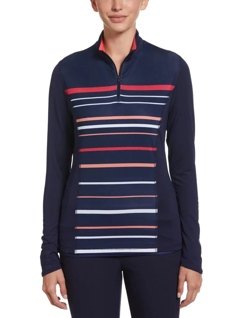Callaway Women'S Navy Engineered Striped Long-Sleeve Golf Shirt 1