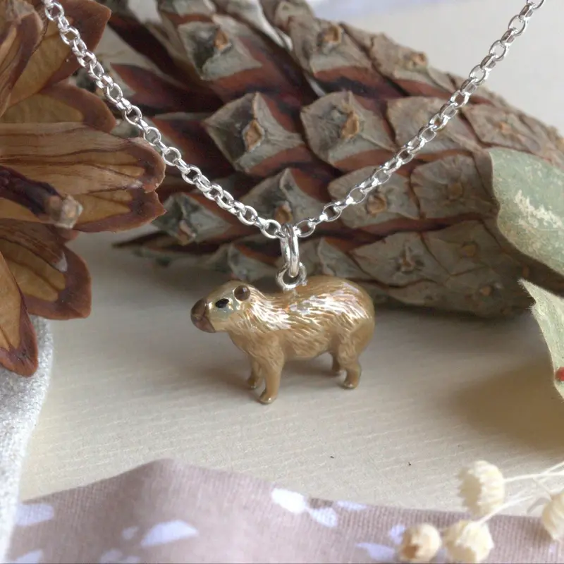 Capybara Pendant Necklace – Enamelled Sterling Silver 1