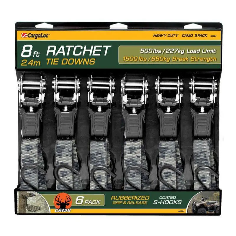 Cargoloc Camo Ratchet Tie Downs – 1" X 8 Ft, 6-Piece Set 1