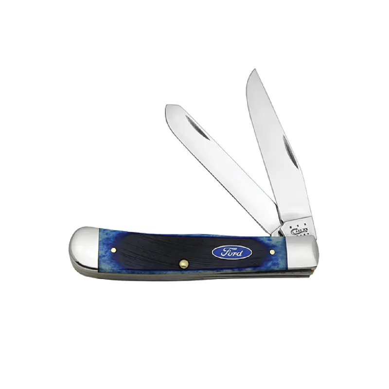 Case Knives Ford Series Trapper With Blue Bone Sawcut Handle 1