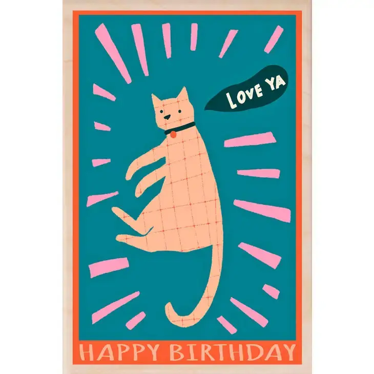Cat-Themed Birthday Wooden Postcard 1