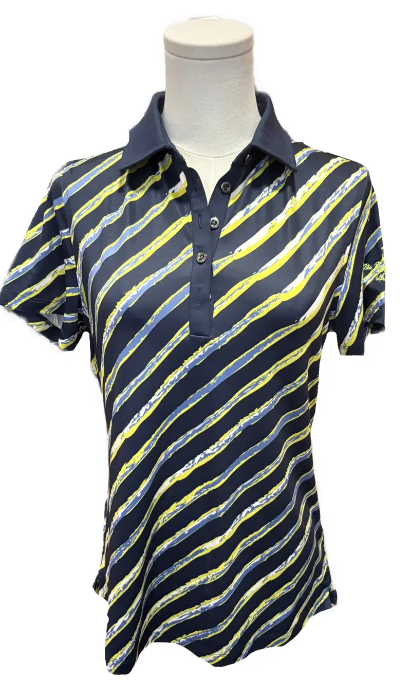 Chase54 Brushstroke Stripe Golf Polo In Navy, Yellow, And White – Size S 1