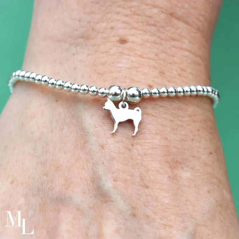 Chihuahua Silhouette Beaded Bracelet – Sterling Silver & Custom Name 1