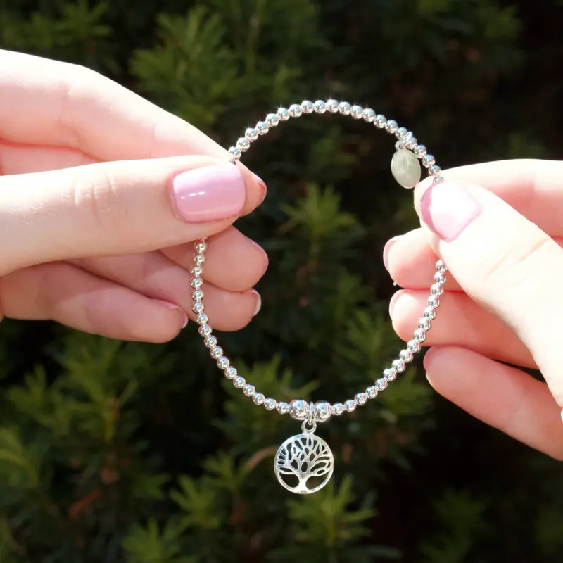 Circular Tree Of Life Charm Silver Bead Bracelet 1