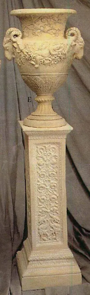 Classical Ram-Head Garden Urn With Garland Detail – 26-Inch Ochre White-Washed Finish 1