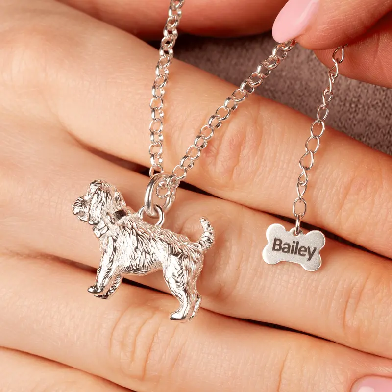 Cockapoo Silver Necklace - Personalised Oversized Hybrid Breed Pendant 1