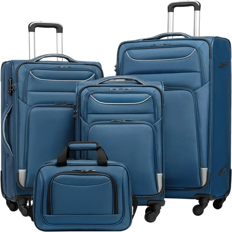 Coolife 4-Piece Softshell Luggage Set: Lightweight, Flexible Suitcases With Tsa Locks (Blue & Silver) 1