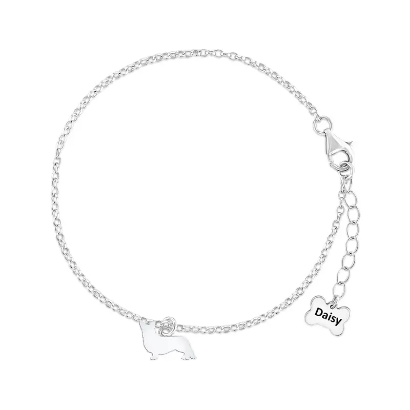 Corgi Silver Chain Bracelet – Custom Welsh Or Pembroke Silhouette 1