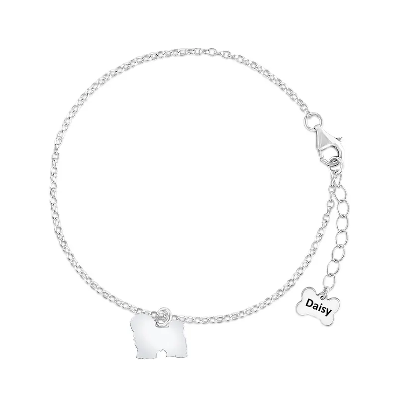 Coton De Tulear Silver Bracelet With Engraved Silhouette Charm 1