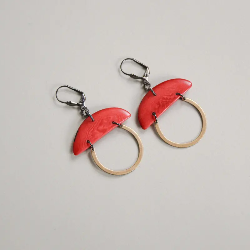 Crescent-Shaped Earrings With Brass Half-Moon Accents 2