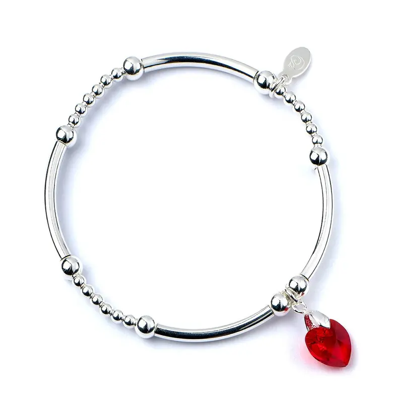 Crystal Heart Charm Bracelet With Silver Ball & Noodle Beads 1