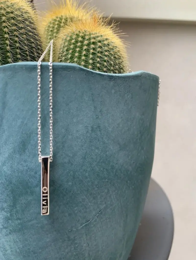 Custom Engraved Bar Necklace – Sterling Silver 1