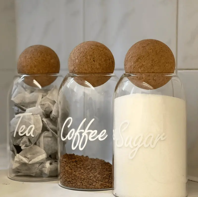 Custom Glass Storage Jars With Natural Cork Lids 1