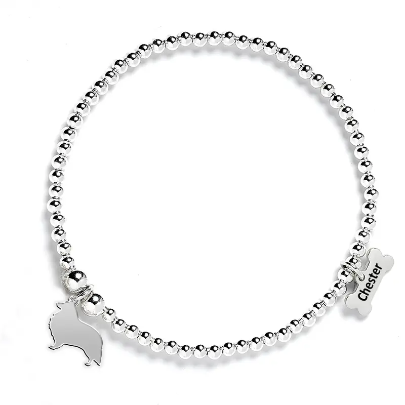 Custom Silver Ball Bead Bracelet Featuring Shetland Sheepdog Silhouette 1
