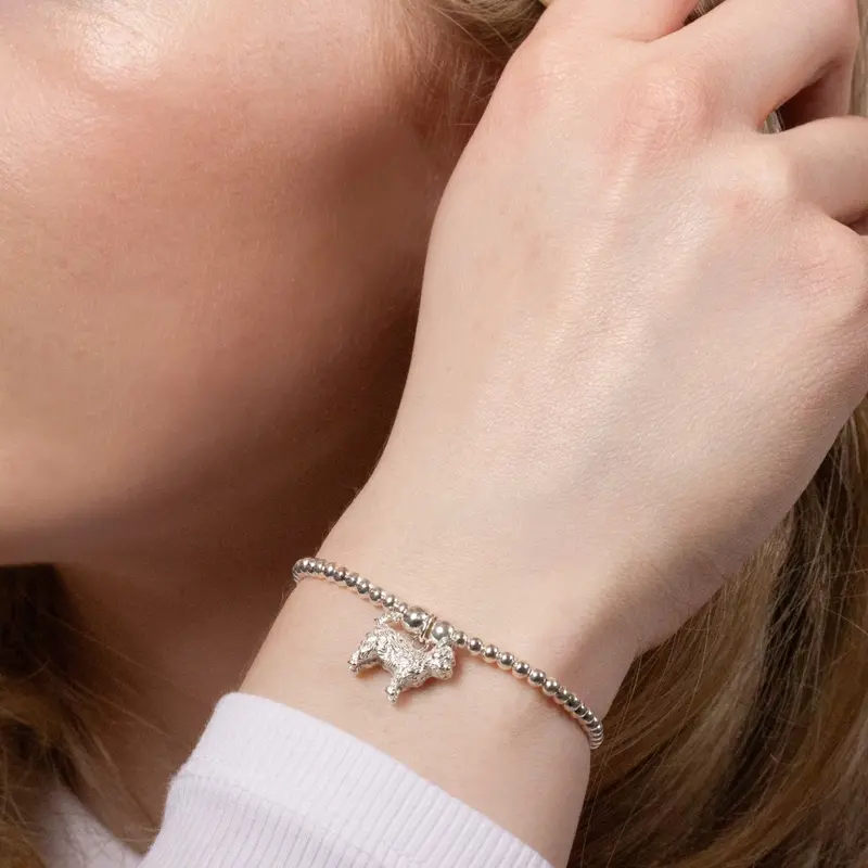 Custom Silver Ball Bead Bracelet With Short-Haired Yorkshire Terrier Motif 1