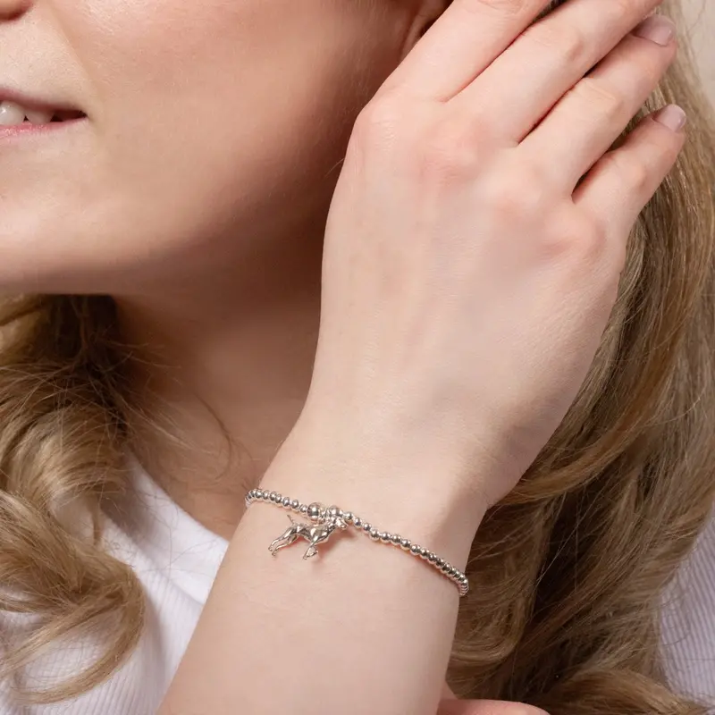 Customisable Silver Ball Bead Bracelet With Pointer Dog Design 1