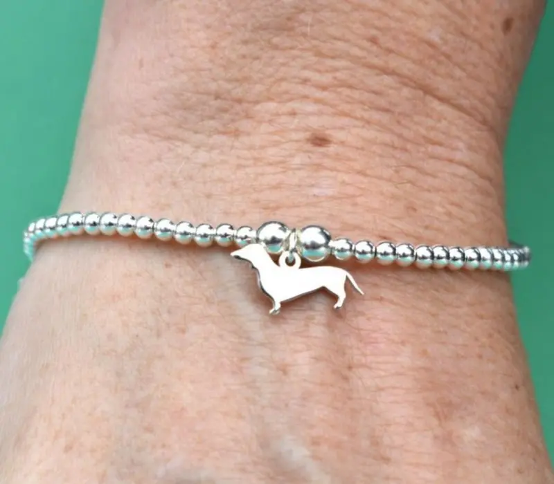 Dachshund Silhouette Bracelet – Distinctive Silver Bead Jewelry 1