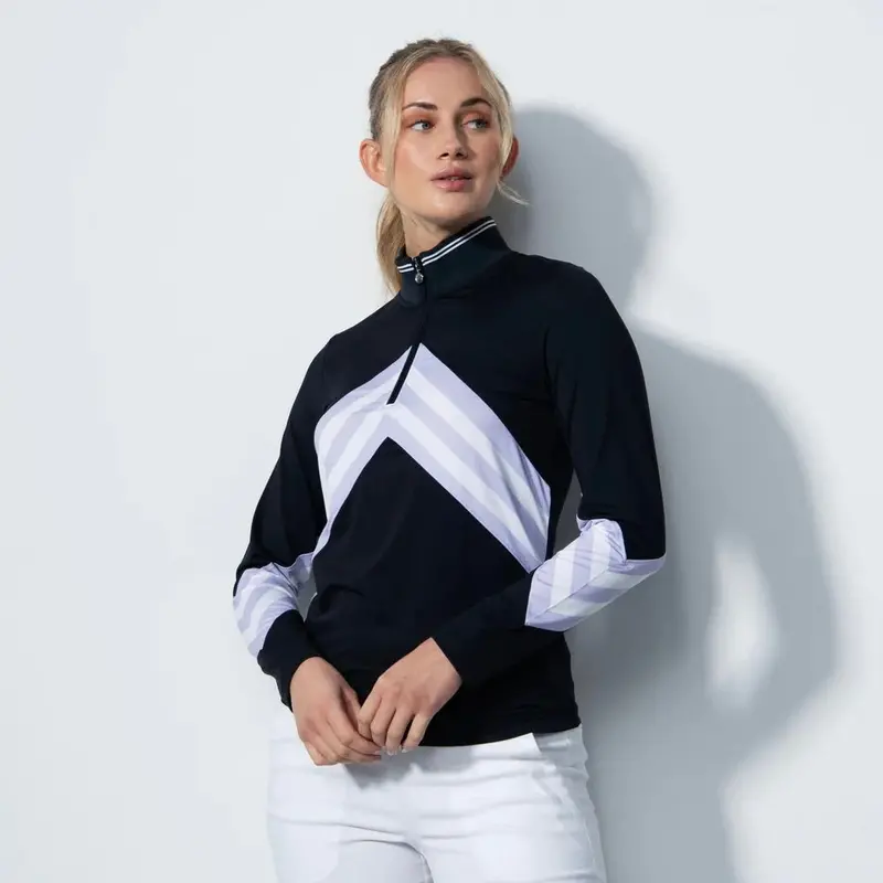 Daily Sports Bari Dark Navy And Lavender Stripe Long-Sleeve Golf Top – Msp $138 1
