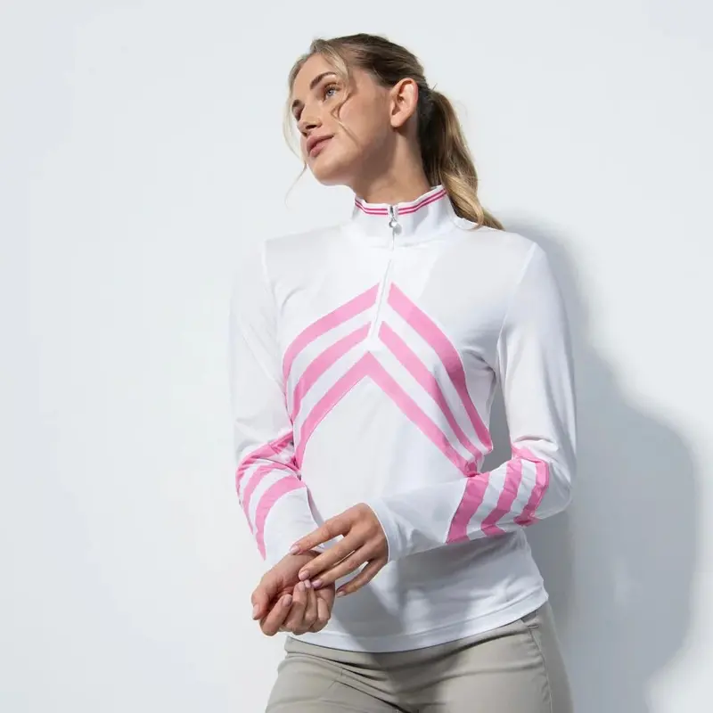 Daily Sports Bari White-And-Pink Stripe Long-Sleeve Golf Top – Msp $138 1