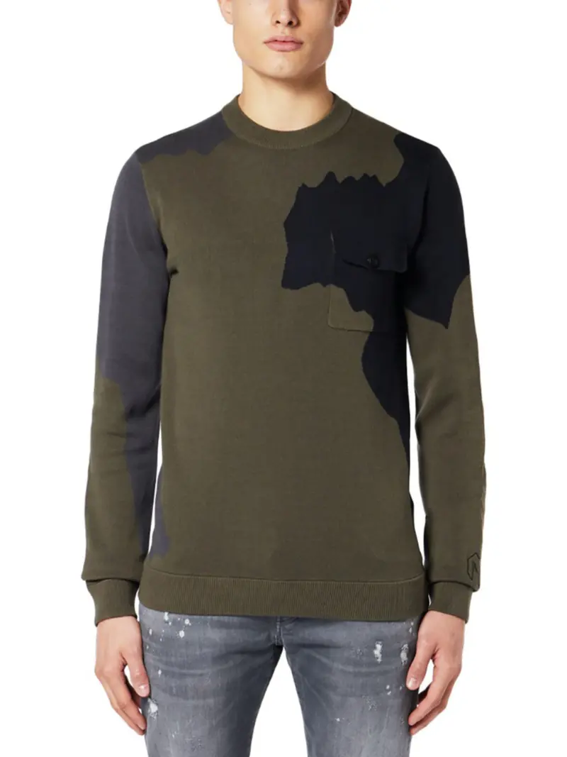 Dark Grey Abstract Camo Knit Sweater 1