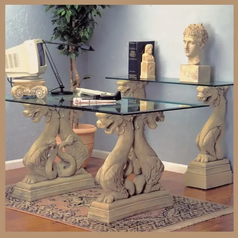 Dragon-Themed Medieval Fantasy Console Table Base Pair – 33-Inch Fierce Design 1