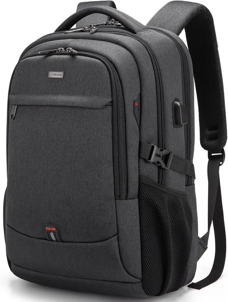 Duslang 17" Water-Resistant Laptop Backpack – Compact Travel & College Bag With Usb Charging Port (Black) 1