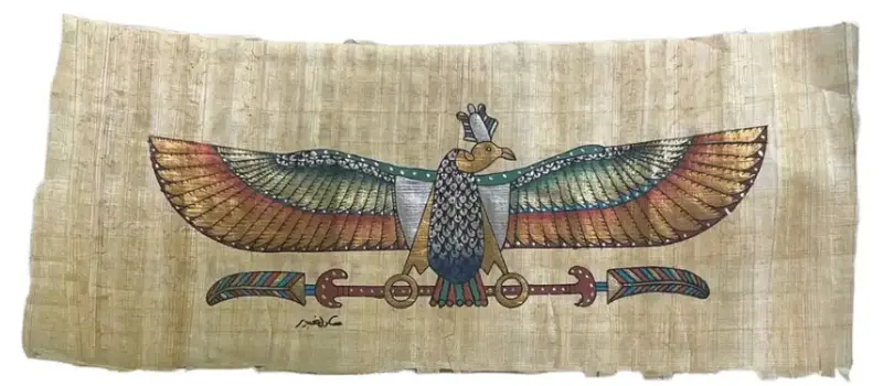 Egyptian Vulture Symbol Papyrus Art: Grey-Body Wing Motif, 12.5" × 4" 1