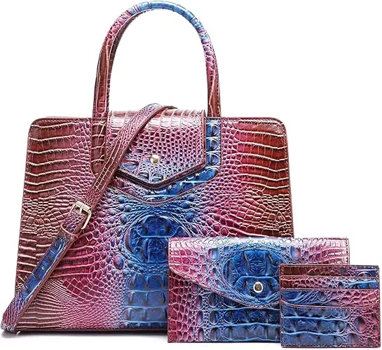 Embossed Vegan Leather Satchel Set – 3-Piece Crossbody, Tote & Wallet Collection With Textured Floral Or Geometric Detailing 1
