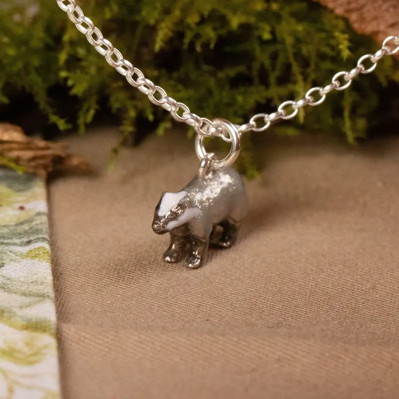 Enamel Badger Pendant Necklace In Sterling Silver 1