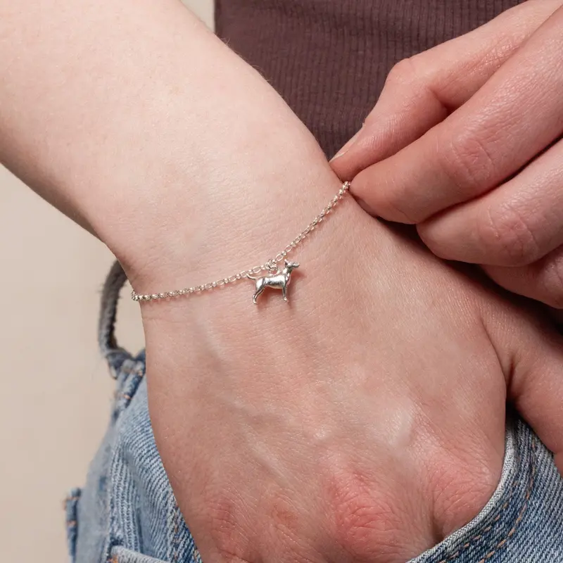 English Bull Terrier Dainty Sterling Silver Chain Bracelet – Custom Engraved 1