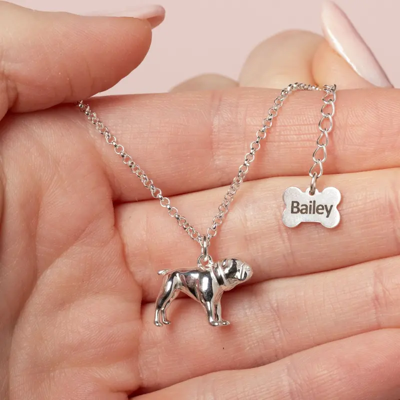 English Bulldog Custom Silver Pendant Necklace 1