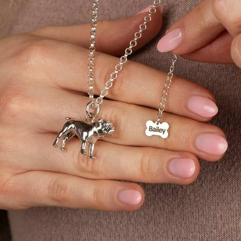 English Bulldog Silver Necklace - Extra Large Custom Animal Keepsake 1