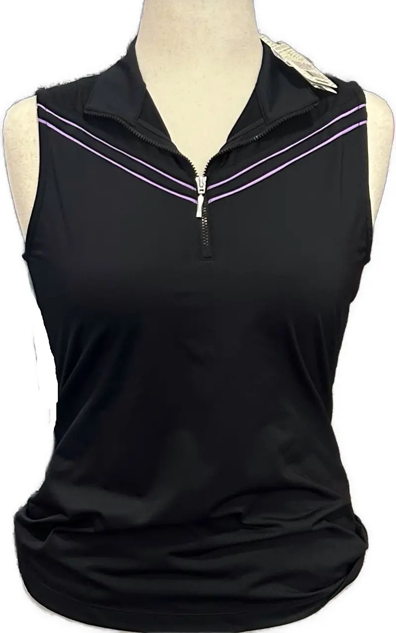 Ep Ny Black Sleeveless Polo With Purple Trim – Size M 1