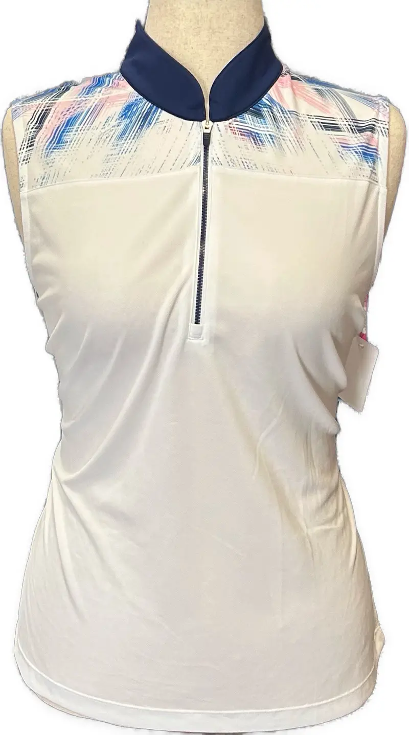Ep Ny Sleeveless White Printed Golf Polo 1