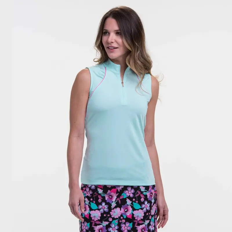 Ep Ny Waterlily Multicolor Sleeveless Zip Mock Polo – Shirred Yoke, Size Xxl 1