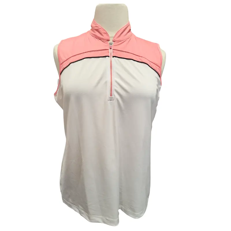 Ep Ny Women'S White & Coral 1/4-Zip Sleeveless Mock Golf Top – Upf Protection, Size Xxl 1