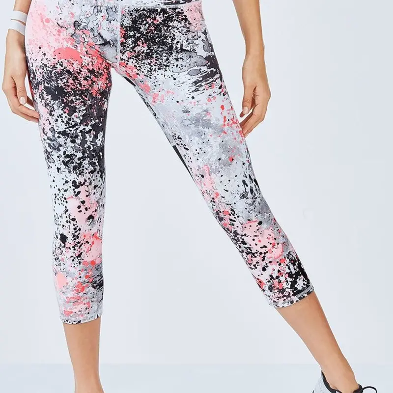 Fabletics Multi-Color Splatter Print High-Waisted Ankle Leggings – Size Xs 1