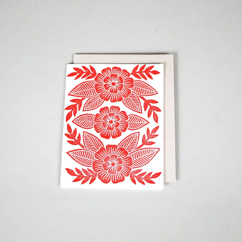 Floral Holiday Block Print Greeting Card 1