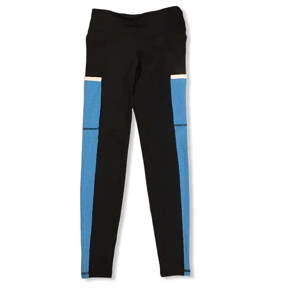 Footjoy Turquoise-Accent Black Leggings – Stretch Fit, Size S 1