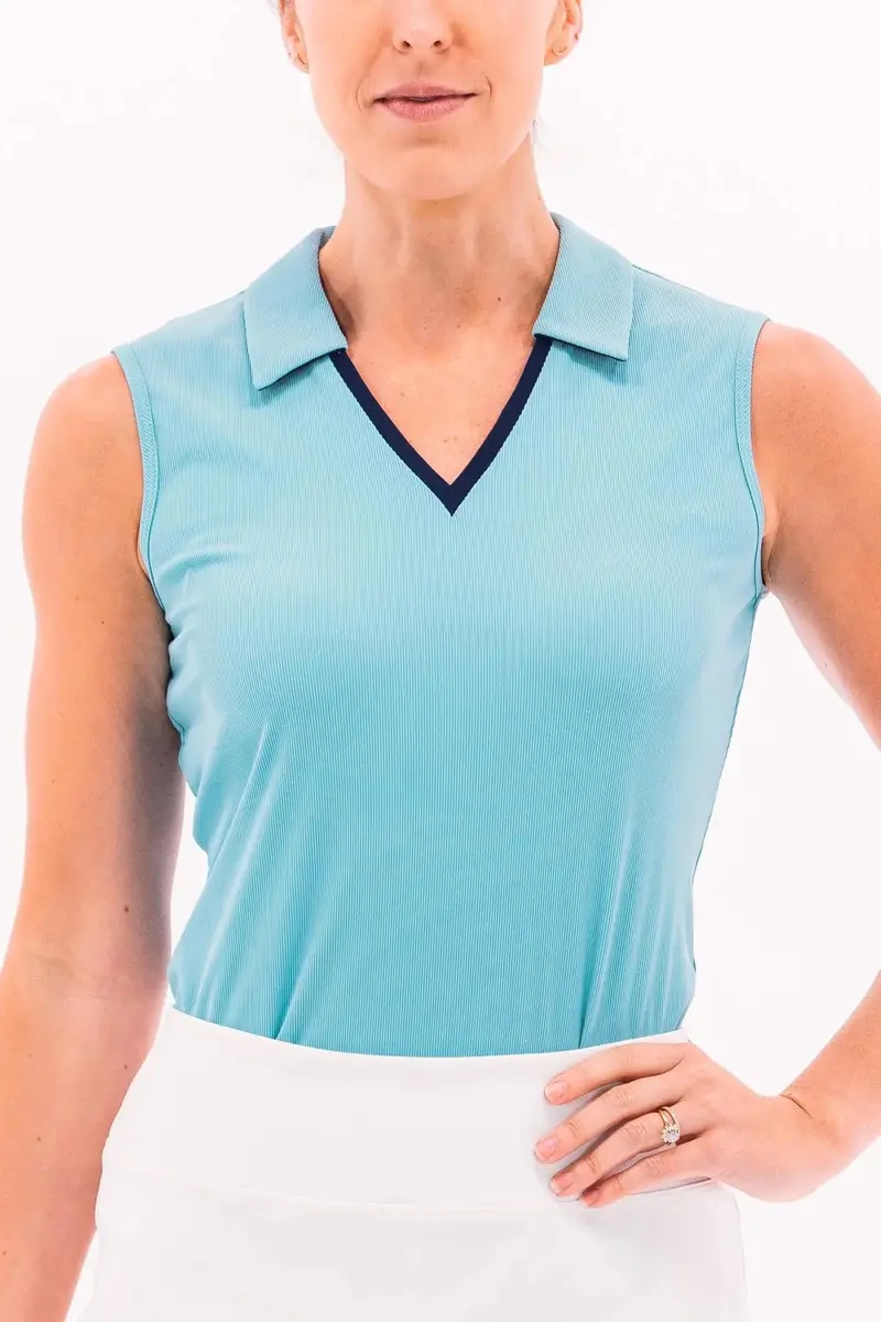 Foray Blue V-Neck Ribbed Sleeveless Golf Polo – Xl 1