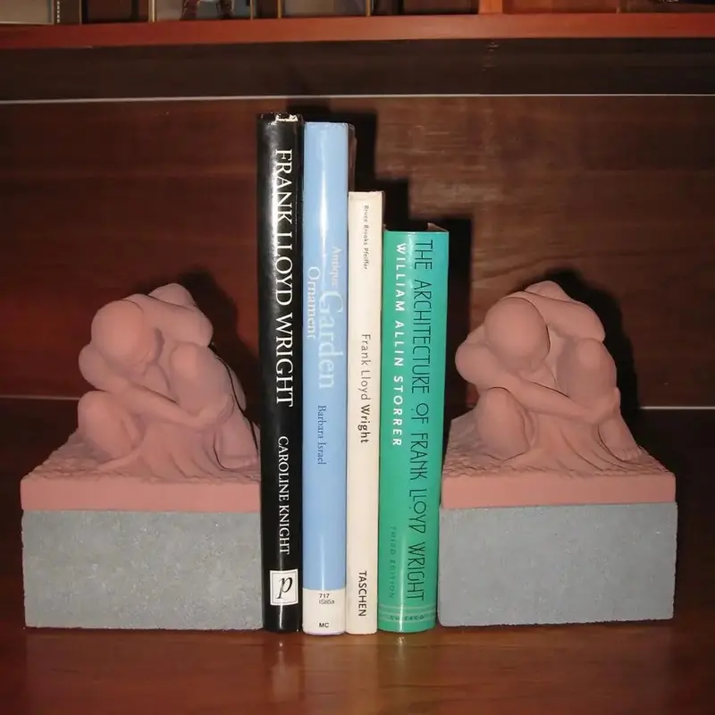 Frank Lloyd Wright Boulder Man Bookends Set – Licensed Cast Stone, 8-Inch Tall 1