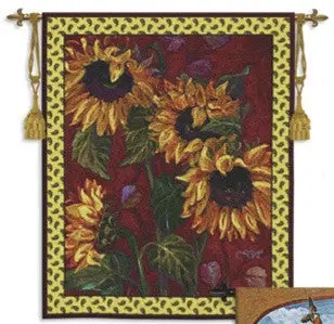 French Sunflowers Ii Botanical Still Life Woven Floral Tapestry 1